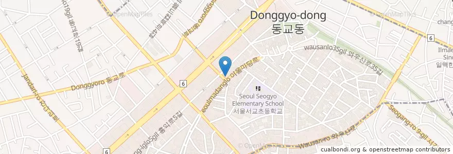 Mapa de ubicacion de 피카소왈가닭치킨 홍대점 en Corea Del Sud, Seul, 마포구, 서교동.