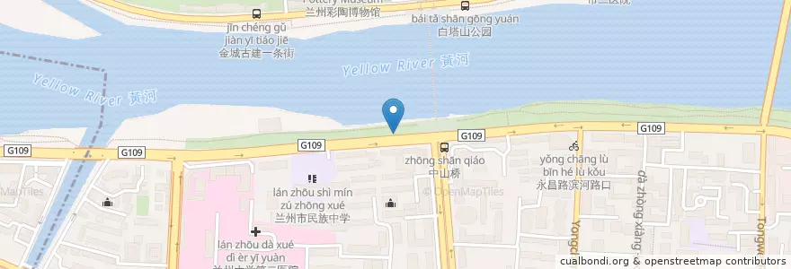 Mapa de ubicacion de 中山桥北南 en Chine, Gansu, 兰州市 (Lanzhou), 城关区, 临夏路街道.