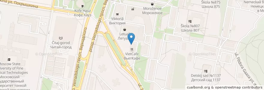 Mapa de ubicacion de Vapiano en Russia, Distretto Federale Centrale, Москва, Западный Административный Округ, Район Тропарёво-Никулино.