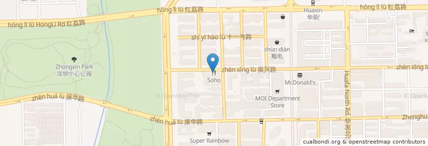 Mapa de ubicacion de Soho en Cina, Guangdong, Shenzhen, 福田区.