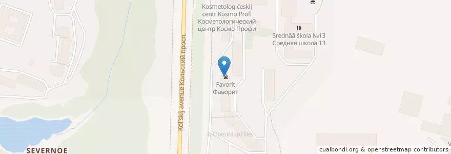 Mapa de ubicacion de Фаворит en Rusia, Северо-Западный Федеральный Округ, Óblast De Múrmansk, Городской Округ Мурманск.