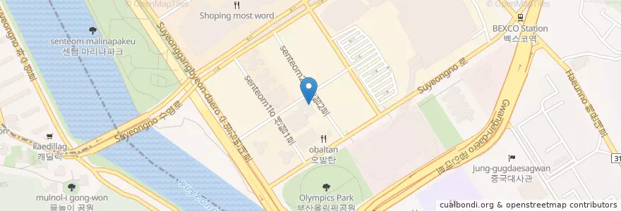 Mapa de ubicacion de 카페베네 en Korea Selatan, 부산, 해운대구.