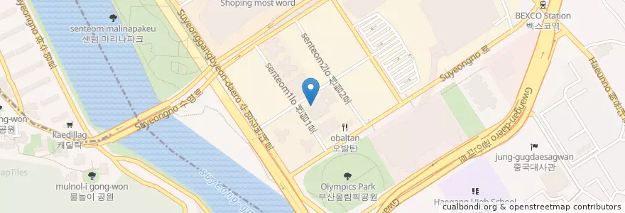 Mapa de ubicacion de 그랜드 애플 en South Korea, Busan, Haeundae-Gu.