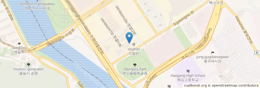 Mapa de ubicacion de 경남은행 en 韩国/南韓, 釜山, 海雲臺區.