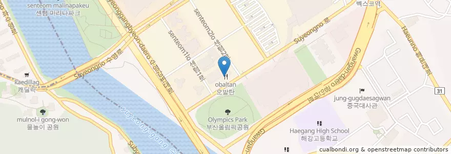 Mapa de ubicacion de 오발탄 en Güney Kore, Busan, 해운대구.