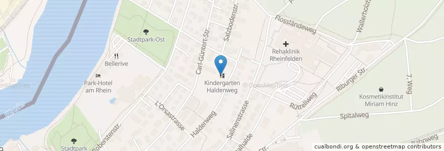 Mapa de ubicacion de Kindergarten Haldenweg en Zwitserland, Aargau, Bezirk Rheinfelden, Rheinfelden.