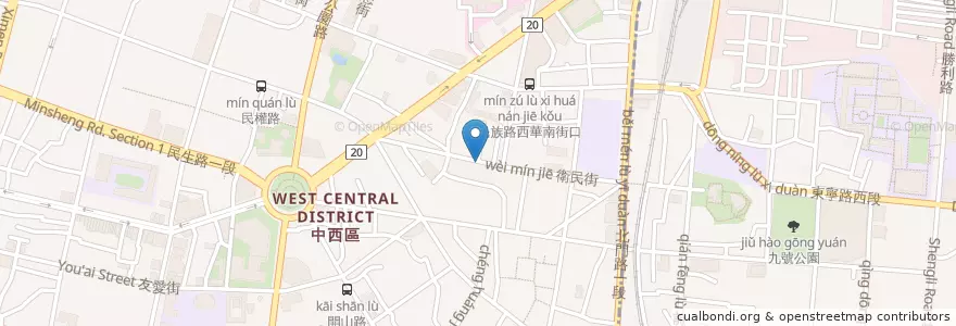 Mapa de ubicacion de 小鮮肉販賣機 en Taiwan, 臺南市, 中西區.