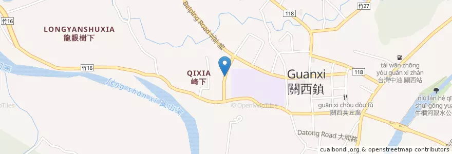 Mapa de ubicacion de 關西老人會館 en Taiwan, Taiwan Province, Hsinchu County, Guanxi.