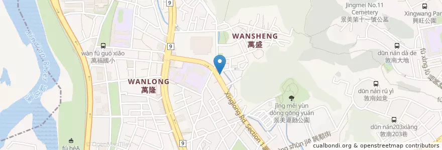 Mapa de ubicacion de 南台灣土魠焿 en 臺灣, 新北市, 臺北市, 文山區.