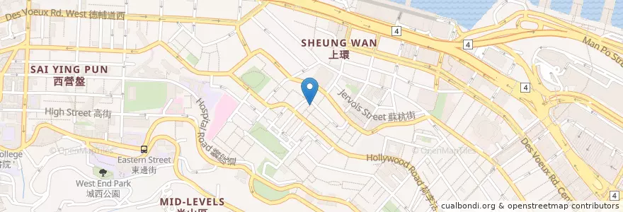 Mapa de ubicacion de Man mo café en Cina, Guangdong, Hong Kong, Hong Kong, Nuovi Territori, 中西區 Central And Western District.