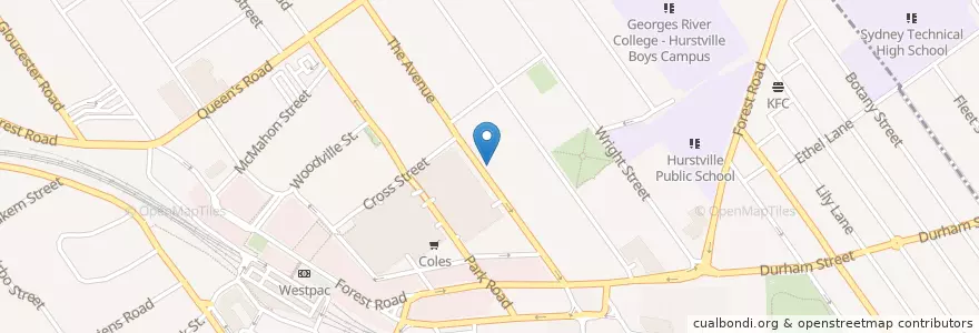 Mapa de ubicacion de Hurstville City Uniting Church en Australia, New South Wales, Georges River Council, Sydney.