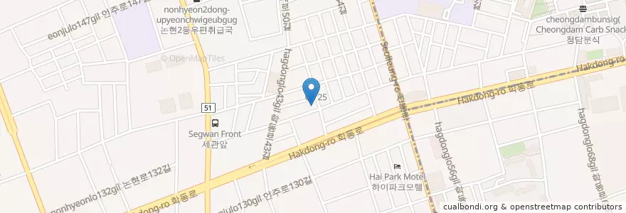 Mapa de ubicacion de Hopscotch en 大韓民国, ソウル, 江南区, 論峴洞, 論峴2洞.