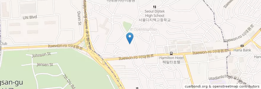 Mapa de ubicacion de itaewon en South Korea, Seoul, Yongsan-Gu, Yongsan 2(I)-Ga-Dong, Itaewon 1(Il)-Dong.