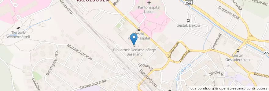 Mapa de ubicacion de Bibliothek Denkmalpflege Baselland en سوئیس, Basel-Landschaft, Bezirk Liestal, Liestal.