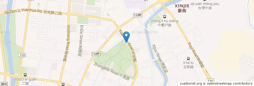 Mapa de ubicacion de 中正公園(元化路) en 台湾, 桃園市, 中壢区.