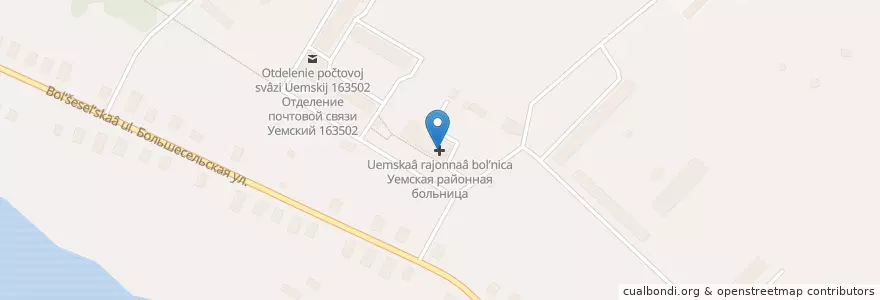 Mapa de ubicacion de Уемская районная больница en Russland, Föderationskreis Nordwest, Oblast Archangelsk, Приморский Район, Уемское Сельское Поселение.