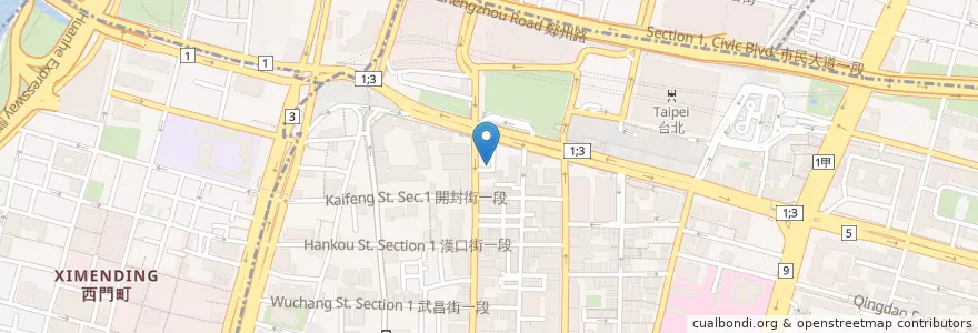 Mapa de ubicacion de 北平田園餡餅粥 en 臺灣, 新北市, 臺北市, 中正區.