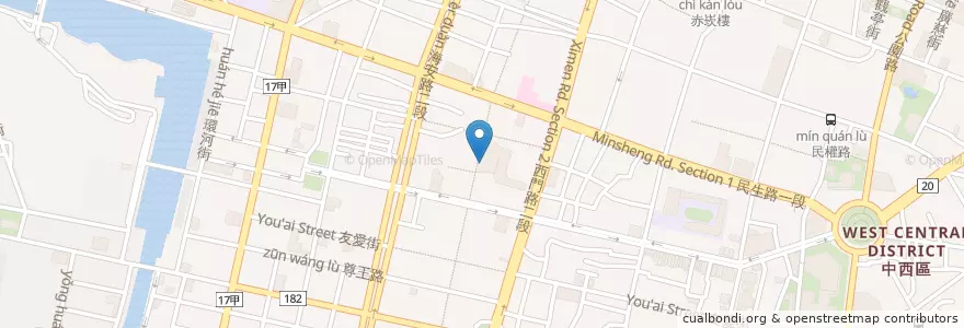 Mapa de ubicacion de 貓奴奶茶 en 臺灣, 臺南市, 中西區.