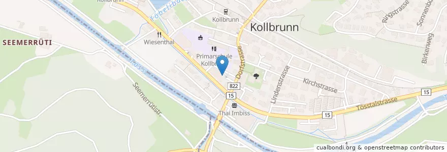 Mapa de ubicacion de Post Kollbrunn en Suiza, Zúrich, Bezirk Winterthur, Zell (Zh).