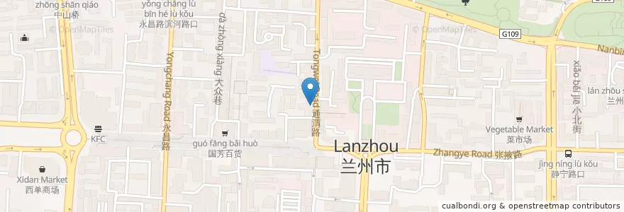 Mapa de ubicacion de 马老六清真餐饮 en 中国, 甘粛省, 蘭州市, 城关区, 张掖路街道.