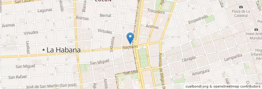 Mapa de ubicacion de Prado y Neptuno en كوبا, La Habana, La Habana Vieja.