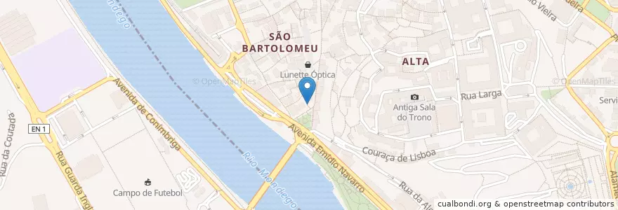 Mapa de ubicacion de Guitarras en Portugal, Centre, Baixo Mondego, Coïmbre, Coïmbre, Sé Nova, Santa Cruz, Almedina E São Bartolomeu.