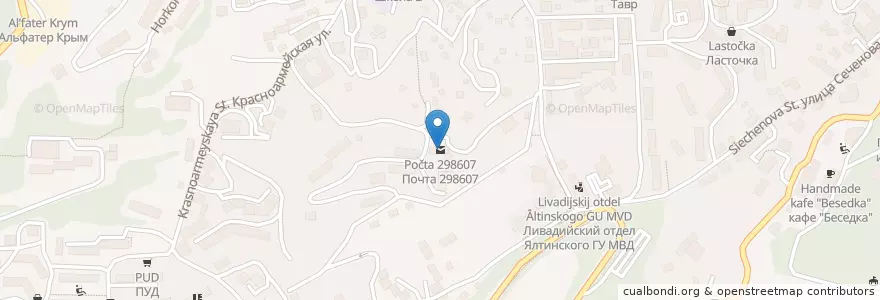Mapa de ubicacion de Почта 298607 en Russland, Föderationskreis Südrussland, Autonome Republik Krim, Republik Krim, Jaltaer Stadtrat, Stadtkreis Jalta.