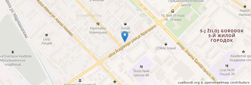 Mapa de ubicacion de Аптека 84 en روسيا, منطقة شمال القوقاز الفيدرالية, Дагестан, Городской Округ Махачкала.