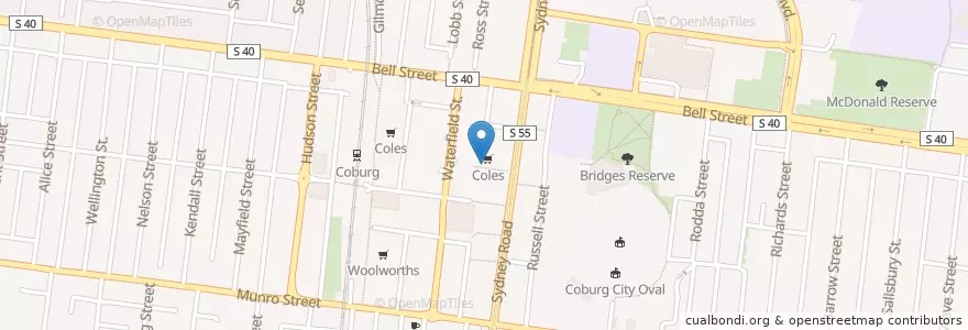 Mapa de ubicacion de Twins Cafe en Australia, Victoria, City Of Moreland.