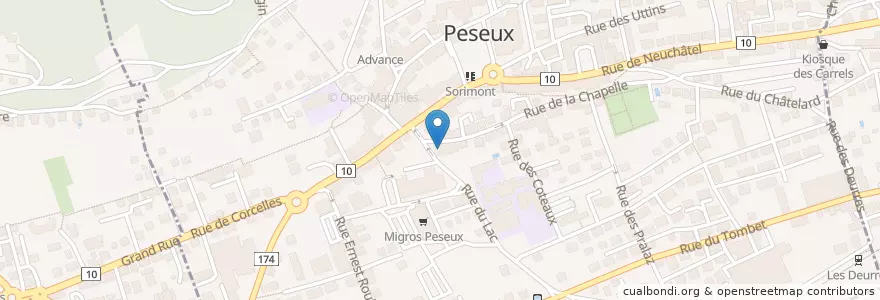 Mapa de ubicacion de Office de poste 2034 Peseux en سويسرا, Neuchâtel, District De Boudry, Peseux.