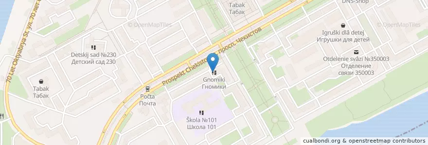 Mapa de ubicacion de Гномики en Россия, Южный Федеральный Округ, Краснодарский Край, Городской Округ Краснодар.
