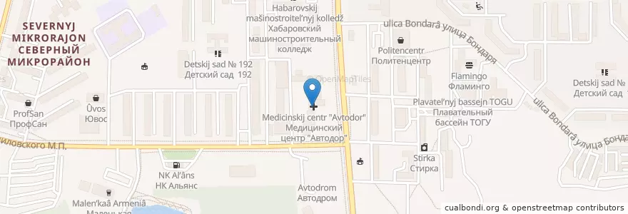 Mapa de ubicacion de Медицинский центр "Автодор" en 俄罗斯/俄羅斯, 远东联邦管区, 哈巴罗夫斯克边疆区, 伯力市.