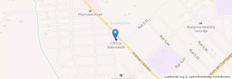 Mapa de ubicacion de CSPS de Bolomakoté en Burkina Faso, Upper-Basins, Houet.