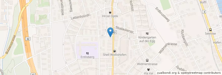 Mapa de ubicacion de Café Wollishofen en Suisse, Zurich, District De Zurich, Zurich.