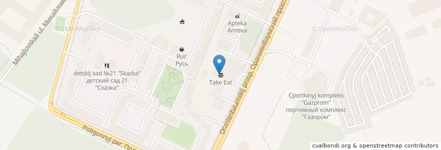 Mapa de ubicacion de Take Eat en Russie, District Fédéral Du Nord-Ouest, Oblast De Léningrad, Saint-Pétersbourg, Петродворцовый Район, Ломоносов.