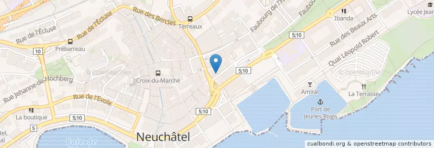Mapa de ubicacion de Bibliothèque-Ludothèque Pestalozzi en سوئیس, Neuchâtel, Lac De Neuchâtel (Ne), Neuchâtel.