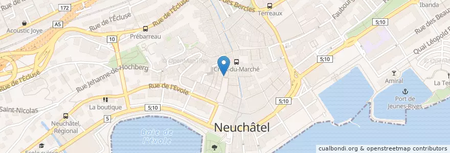 Mapa de ubicacion de Café des Halles en 스위스, Neuchâtel, Lac De Neuchâtel (Ne), Neuchâtel.