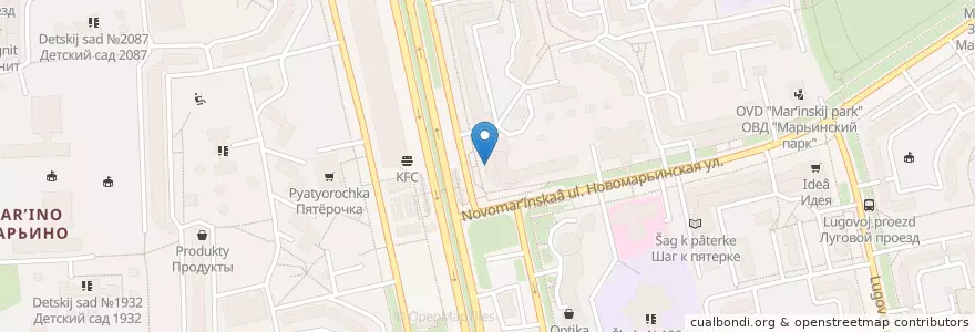 Mapa de ubicacion de Промсвязьбанк en Rússia, Distrito Federal Central, Москва, Юго-Восточный Административный Округ, Район Марьино.