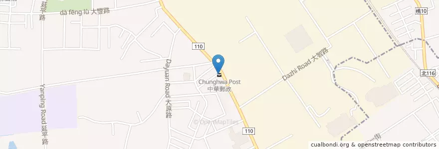 Mapa de ubicacion de 中華郵政 en Taïwan, Taoyuan, District De Taoyuan.