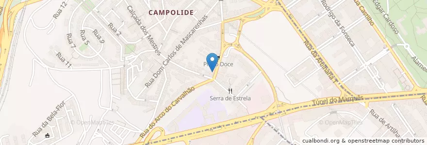Mapa de ubicacion de Farmácia Pinto en Portugal, Aire Métropolitaine De Lisbonne, Lisbonne, Grande Lisboa, Lisbonne, Campolide.