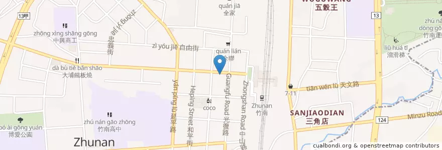 Mapa de ubicacion de 台灣銀行 en تايوان, مقاطعة تايوان, 苗栗縣, 竹南鎮.