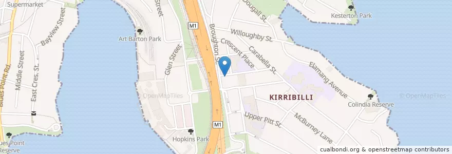 Mapa de ubicacion de KirribilliVillage en オーストラリア, ニューサウスウェールズ, North Sydney Council, Sydney.