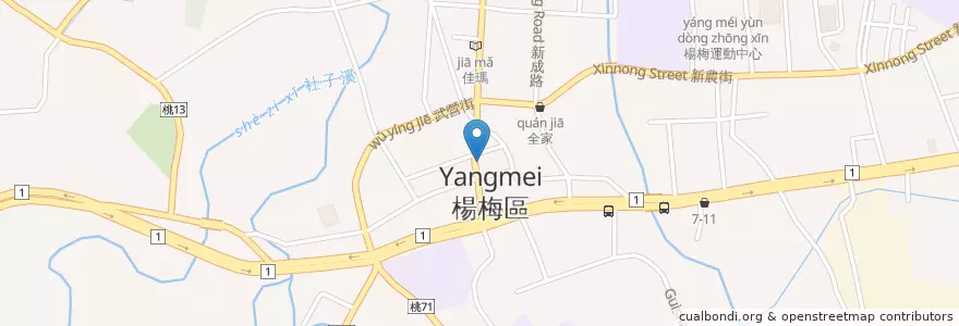 Mapa de ubicacion de 鈺山牛肉麵 en Taiwan, Taoyuan, Yangmei.