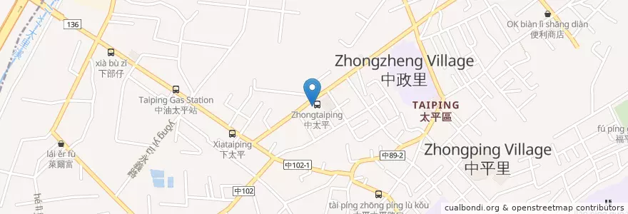Mapa de ubicacion de 世界號大雞排 en Taiwan, 臺中市, 太平區.