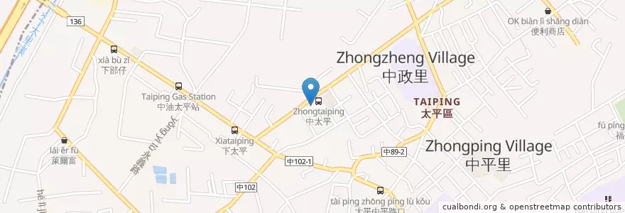Mapa de ubicacion de 阿山滷肉飯 en Тайвань, Тайчжун, 太平區.