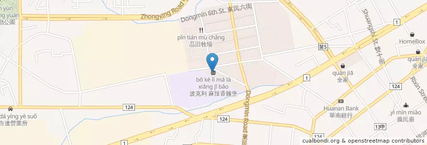 Mapa de ubicacion de 波克利 麻辣香雞堡 en Taiwan, 臺灣省, 苗栗縣, 頭份市.