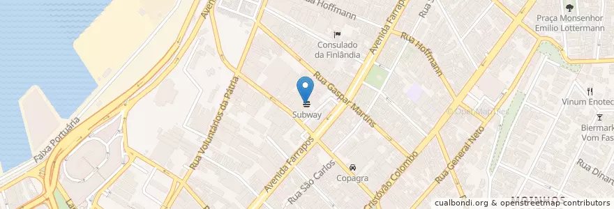 Mapa de ubicacion de Subway en 브라질, 남부지방, 히우그란지두술, Região Metropolitana De Porto Alegre, Região Geográfica Intermediária De Porto Alegre, Região Geográfica Imediata De Porto Alegre, 포르투알레그리.