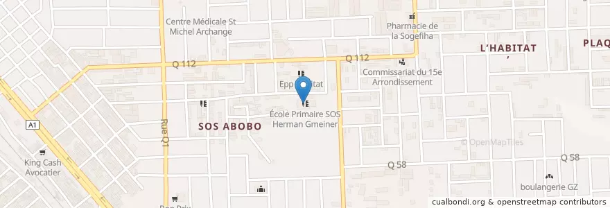 Mapa de ubicacion de École Primaire SOS Herman Gmeiner en Costa D'Avorio, Abidjan, Abobo.