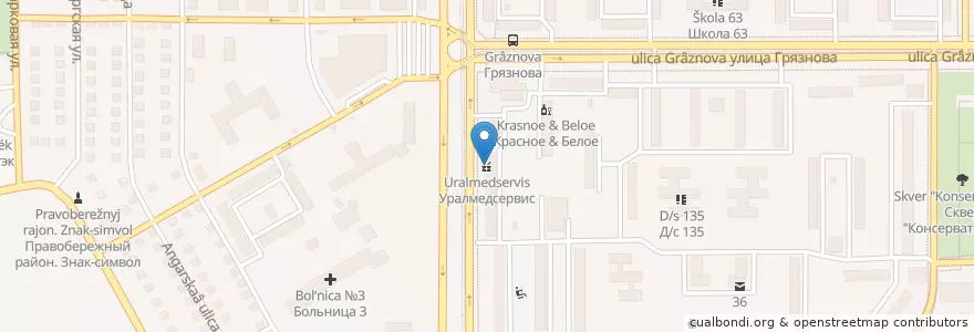 Mapa de ubicacion de Уралмедсервис en Russie, District Fédéral De L'Oural, Oblast De Tcheliabinsk, Магнитогорский Городской Округ.