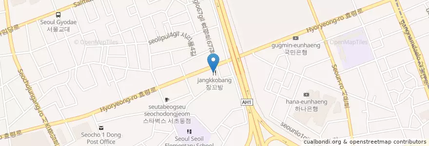Mapa de ubicacion de 장꼬방 en Corea Del Sur, Seúl, 서초구, 서초1동, 서초동.